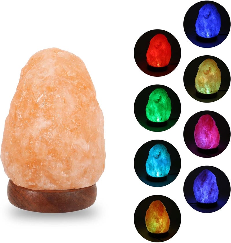 Wrcevtor Natural Salt Rock Night Lamp with 7 Colors Changing, Mini Small Crystal Salt Lamp for Home Decor and Gift - Natural Shaped, Premium Wood Base - Image 1